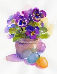 Viole del pensiero con uova di Pasqua