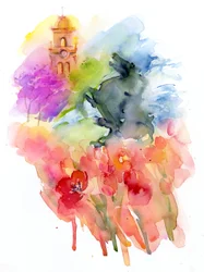 Piazza con tulipani rossi