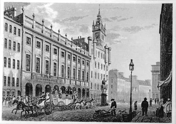 Veduta del Municipio, Borsa, Glasgow, inciso da Joseph Swan, 1828