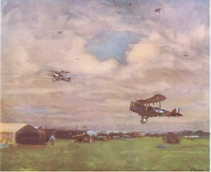 Un aerodromo nel 1918, da British Adventure pubblicato da Collins, 1947