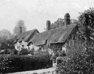 Cottage (casa) di Ann Hathaway (moglie di Shakespeare) a Stratford upon Avon, Inghilterra, foto c. 1890