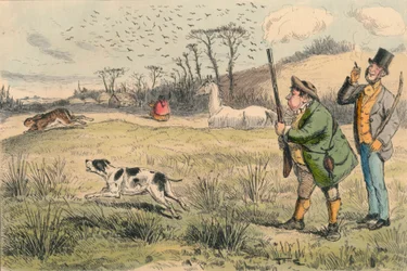 Mr. Jogglebury Crowdey con il suo cane e il suo fucile, c1860s