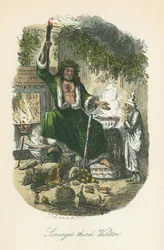 Il fantasma del Natale presente appare a Scrooge. Illustrazione di John Leech per 