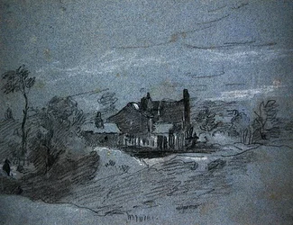 Un cottage in un paesaggio boscoso