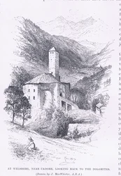 A Welsberg, vicino a Cadore, guardando indietro verso le Dolomiti, da The Magazine of Art 1893, Cassell and Company