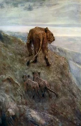In allerta - Leonessa e cuccioli, c1878-1910, 1912
