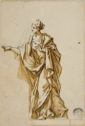 Figura Femminile in Piedi che Indica a Sinistra