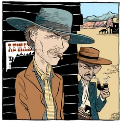 Clint Eastwood e Lee Van Cleef, caricatura di John Minnion