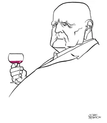 Jean Sibelius come un vecchio con un bicchiere di vino
