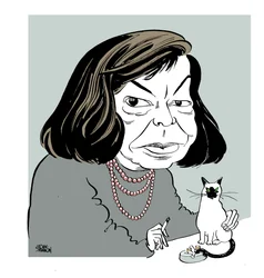 Patricia Highsmith - caricatura con il suo gatto, fumando