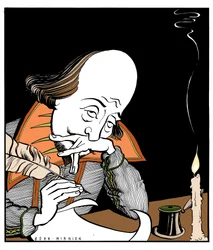 William Shakespeare che scrive una commedia di John Minnion