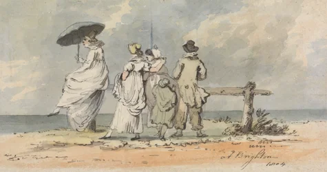 A Brighton, 1804: Tre Donne, Bambino e Uomo che Guardano il Mare
