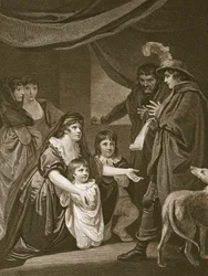 Lady Elizabeth Grey che implora Edoardo IV di proteggere i suoi figli, incisione di W. Bromley, illustrazione da 
