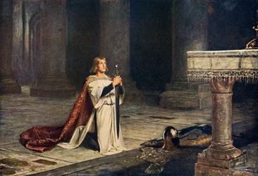 Cavaliere aspirante che veglia sulle armi per l