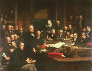 Lord Palmerston che si rivolge alla Camera dei Comuni durante i dibattiti sul Trattato di Francia nel febbraio 1860, 1863