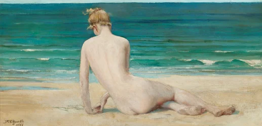 Nudo seduto sulla riva