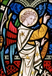 Maulden, San Maria, Finestra orientale, (dettaglio), Angelo, (dettaglio), Cristo in maestà, c.1859
