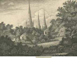 Cattedrale di Lichfield - Vista Nord-Est: disegno a penna e inchiostro