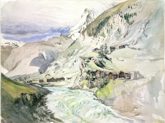 Una Valle Alpina: Il Cervino in Lontananza