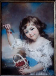 Ritratto di una bambina nel cesto di ciliegie. Dipinto di John Russell (1745-1806), XIX secolo