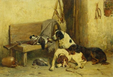 Cani da caccia con il bottino del giorno