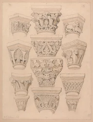 Capitelli della chiesa abbaziale di St. Georges de Bocherville, vicino a Rouen, in Normandia