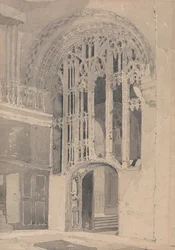 Interno della Cattedrale di Norwich: Porta e schermo tra il transetto meridionale e la navata del presbiterio