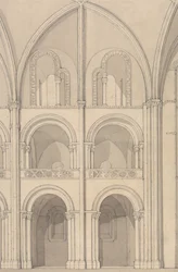 Elevazione prospettica di una parte della chiesa abbaziale di Santo Stefano a Caen, in Normandia