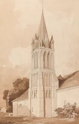 Vista sud-est della Chiesa di Ifs, vicino a Caen, Normandia