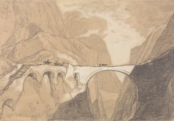 Viaggiatori che attraversano un ponte su una gola alpina