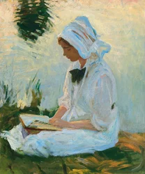 Ragazza che legge vicino a un ruscello, c.1888