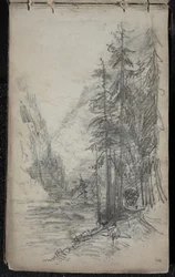 Paesaggio montano con alberi, 1871-72