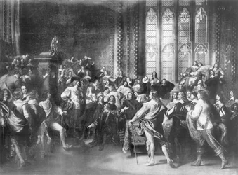 Carlo I (1600-49) che tenta di arrestare cinque membri del Parlamento, pubblicato da Walter Rowlands, 1888