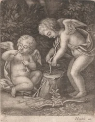 Cupidi che provano un arco