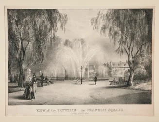 Veduta della fontana in Franklin Square, Philadelphia