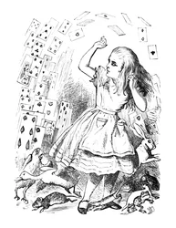 Un mazzo di carte che vola sopra Alice