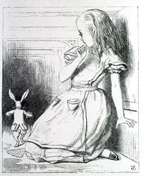 Alice e il coniglio - in ""Le avventure di Alice nel Paese delle Meraviglie e attraverso lo specchio"" di Lewis Carroll, ill. John Tenniel
