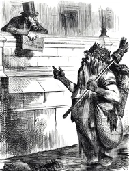 Cartone animato che commenta la sporcizia del Tamigi e le indagini sulla corruzione durante le elezioni a Great Yarmouth, Reigate e Lancaster