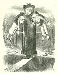 Metti giù due e porta uno?: Gladstone, il primo ministro britannico, in un dilemma su quale dei controversi disegni di legge irlandesi abbandonare. Cartone animato di John Tenniel da Punch, Londra, 3 aprile 1886