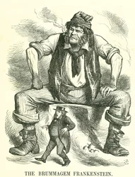 Il Frankenstein di Birmingham: Riforma del Parlamento - estensione del diritto di voto. John Bright a un incontro di riforma a Birmingham disse di non temere il suffragio universale maschile. Vignetta di John Tenniel da 