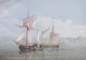 Un Hoy e un Lugger con altre navi su un mare calmo