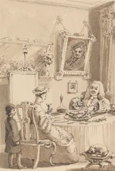 Hogarth beve il primo bicchiere di vino con sua moglie - I loro cani mantengono distanze rispettose