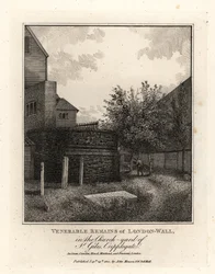 Resti del muro romano di Londra nel cimitero di St Giles, Cripplegate