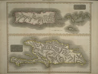 Porto Rico e Isole Vergini: Haiti, Hispaniola o St. Domingo, 1817 (incisione colorata a mano)