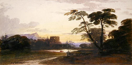 Figura in un paesaggio boscoso