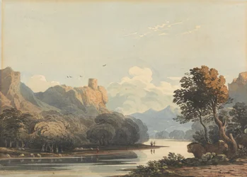 Paesaggio con una torre lontana