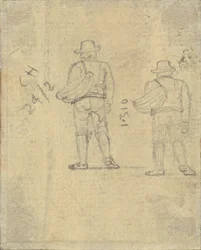 Due studi di una figura che tiene un cesto
