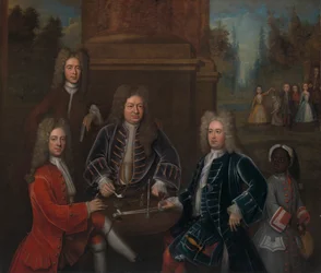 Elihu Yale con membri della sua famiglia e un bambino schiavo
