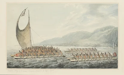 Tereoboo, re di Owyhee, porta doni al Capitano Cook, da una serie di acquerelli che illustrano l