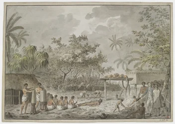 Sacrificio umano al grande morai ad Attahouroo, Tahiti, osservato dal Capitano Cook il 1 settembre 1777